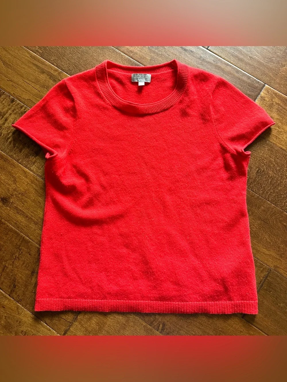 J.Crew 100% Cashmere Red Short Sleeve Crewneck Sweater Size L